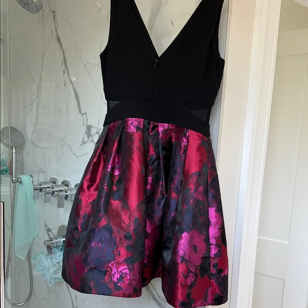 Xscape Black and Pink Floral Mini Dress - Picture 3 of 4